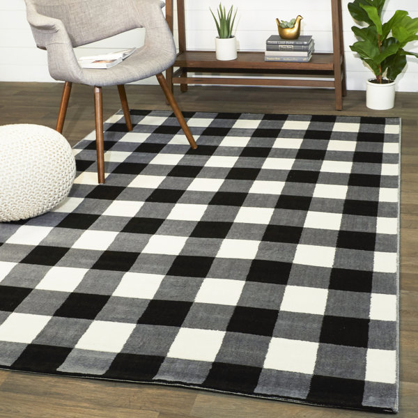 Gracie Oaks Satrogan Gingham Area Rug in Black/White/Gray & Reviews